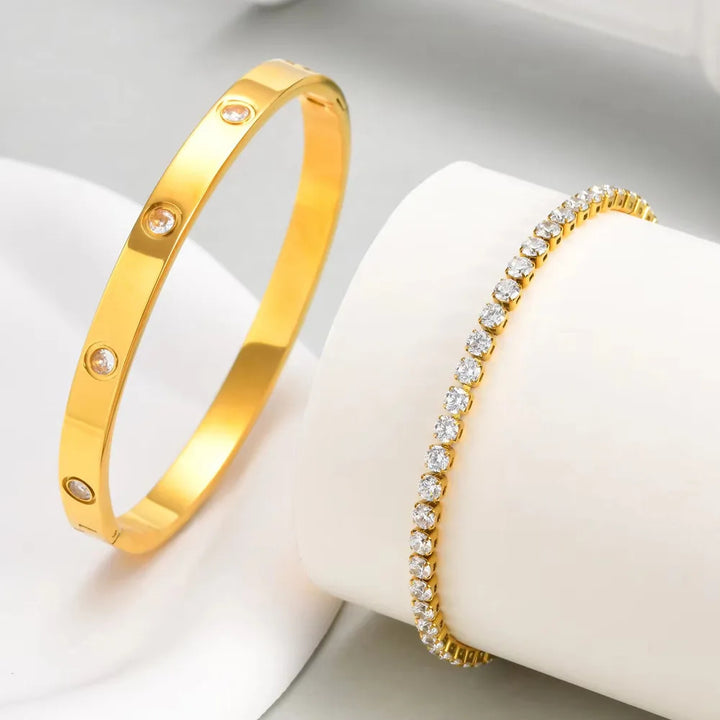 Tennis Chain Bracelet Cuff Set