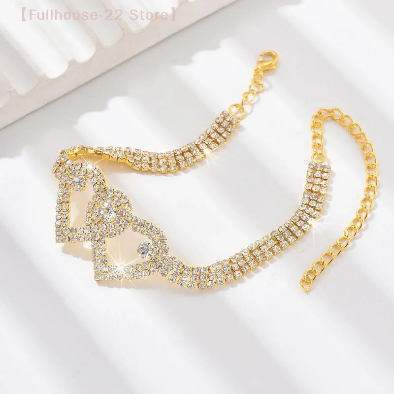 Gold Heart X Heart Ankle Bracelet