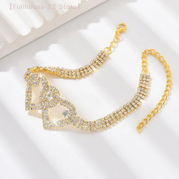 Gold Heart X Heart Ankle Bracelet