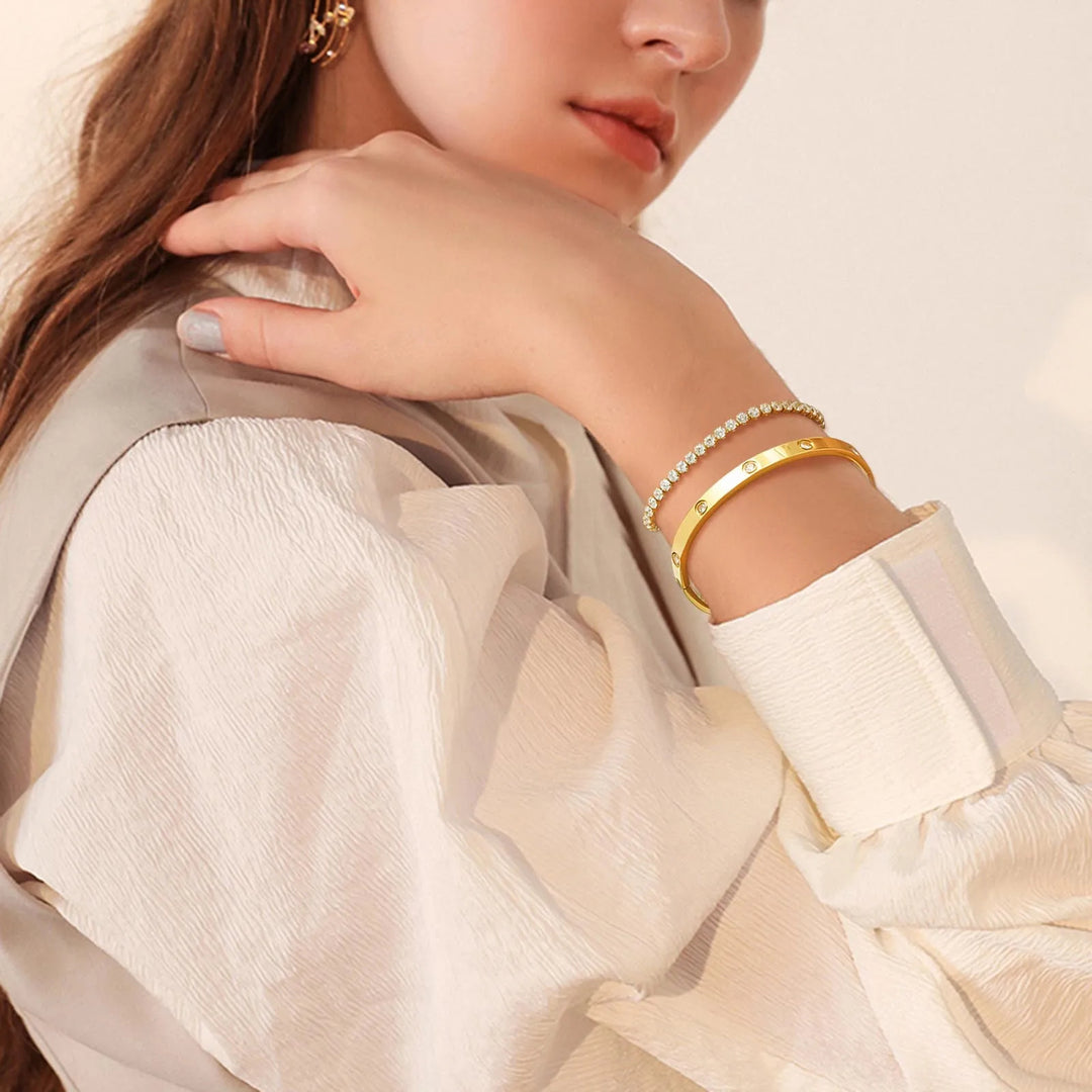 Tennis Chain Bracelet Cuff Set