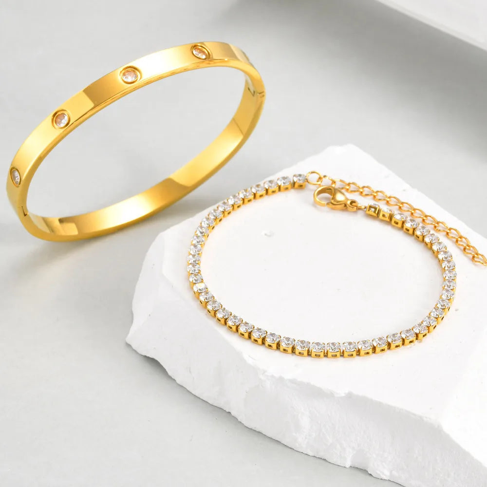 Tennis Chain Bracelet Cuff Set