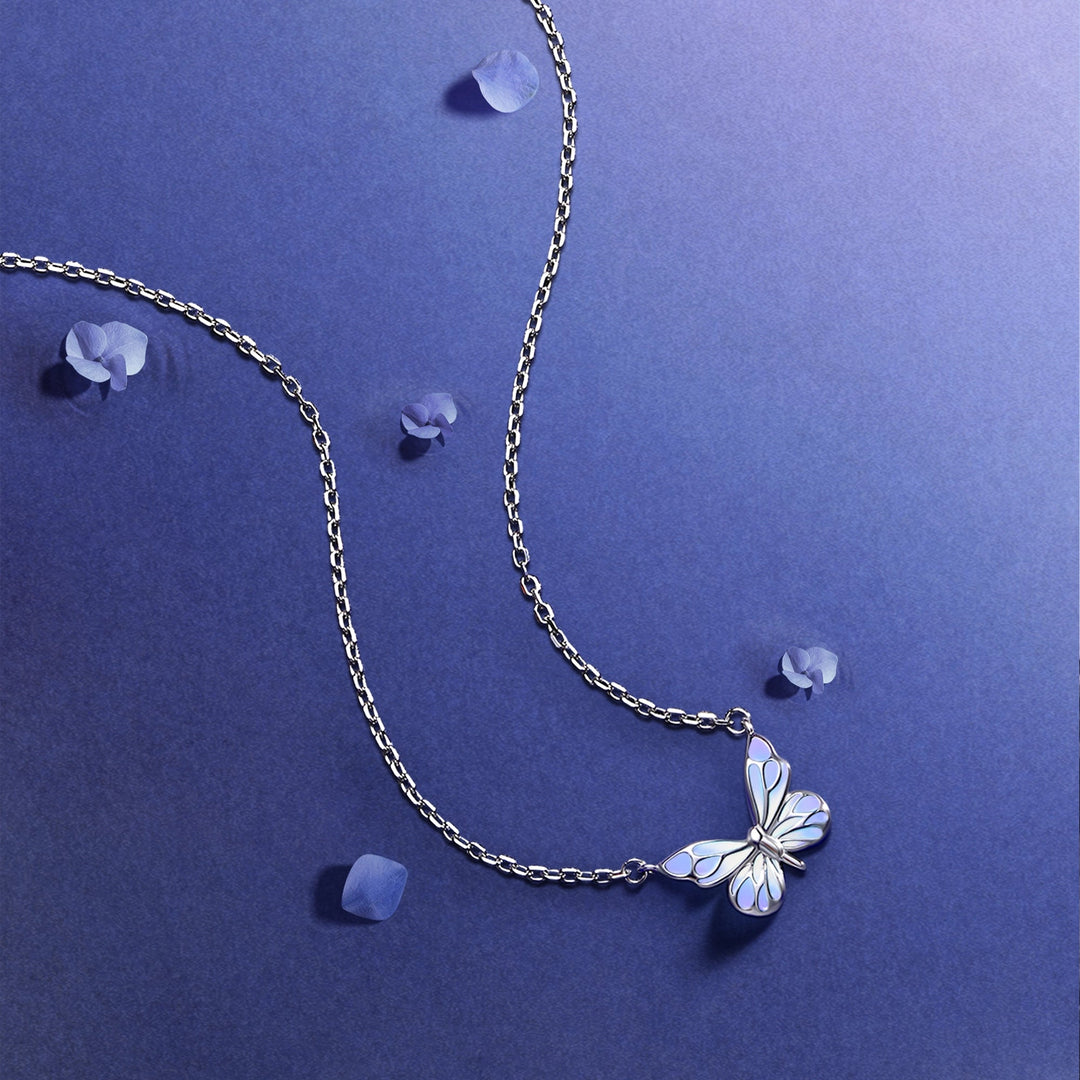 Luminous Purple Butterfly Charm Necklace &amp; Bracelet Set