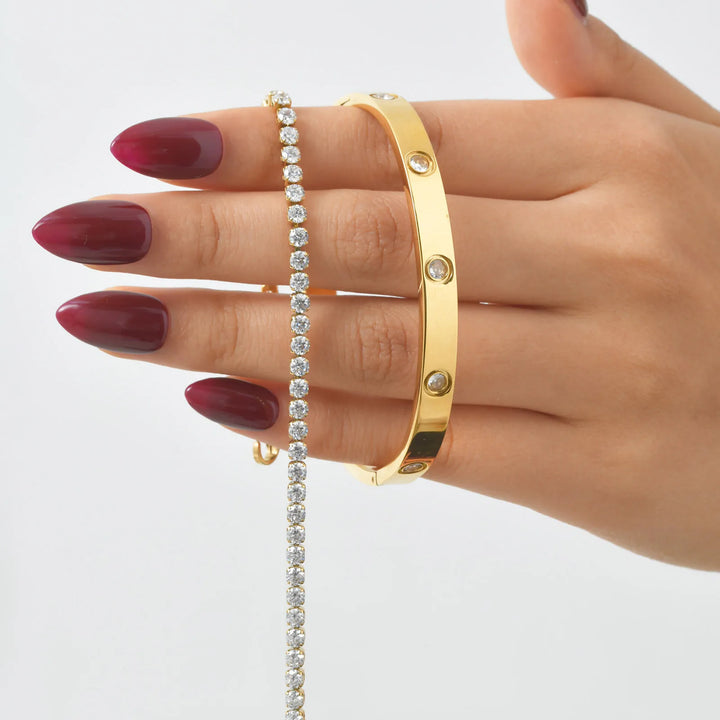 Tennis Chain Bracelet Cuff Set