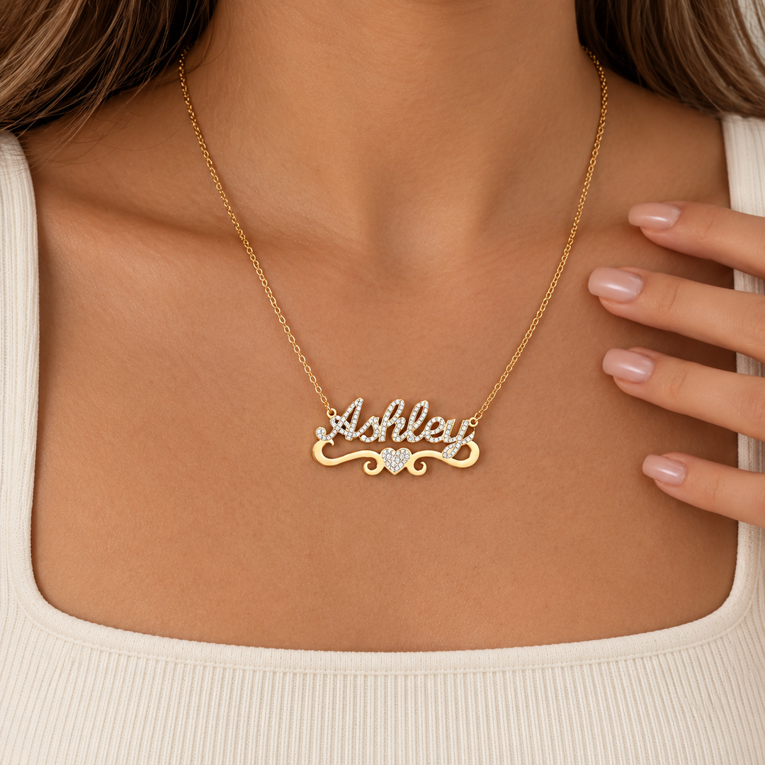Frosted Heart Name Necklace