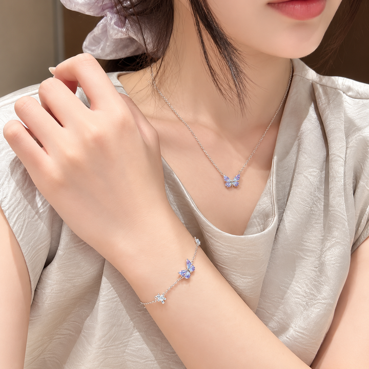 Parure Collier et Bracelet Breloque Papillon Lumineux