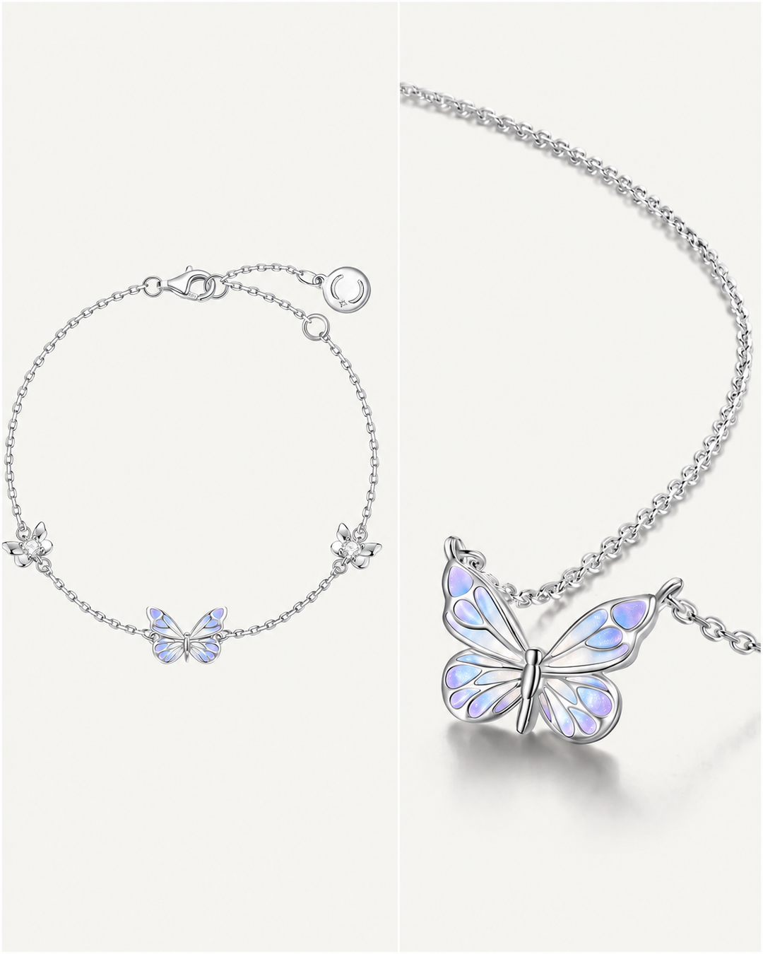 Luminous Purple Butterfly Charm Necklace &amp; Bracelet Set