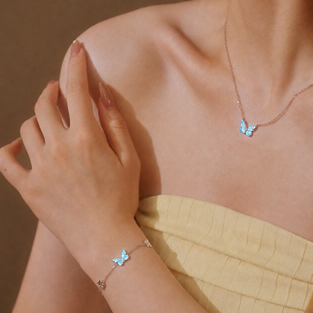 Luminous Butterfly Charm Necklace &amp; Bracelet Set
