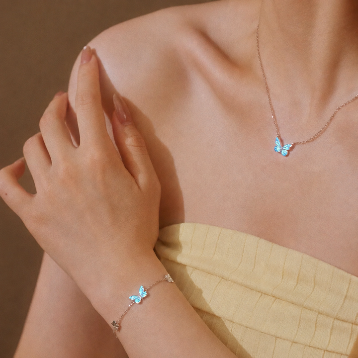 Luminous Butterfly Charm Necklace &amp; Bracelet Set