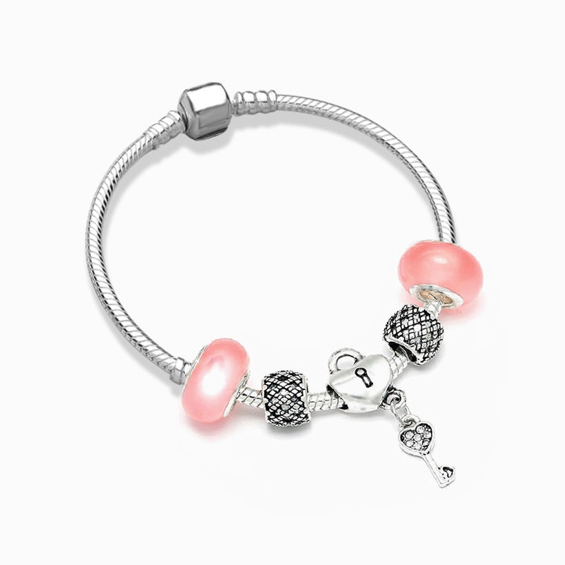 Heart Key Charm Bracelet'