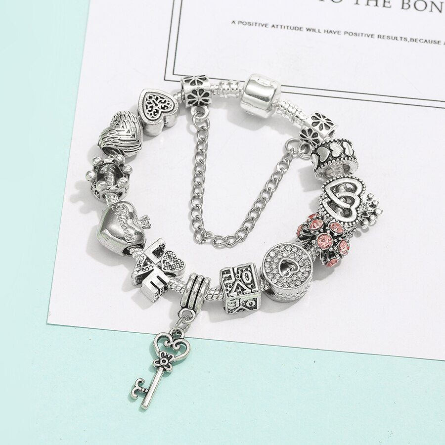 Heart Key Charm Bracelet'