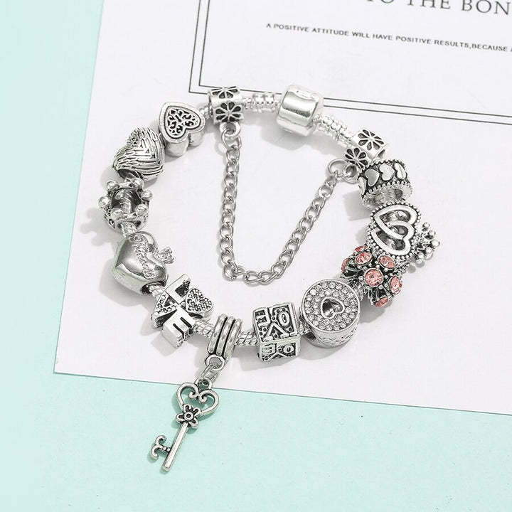 Heart Key Charm Bracelet'