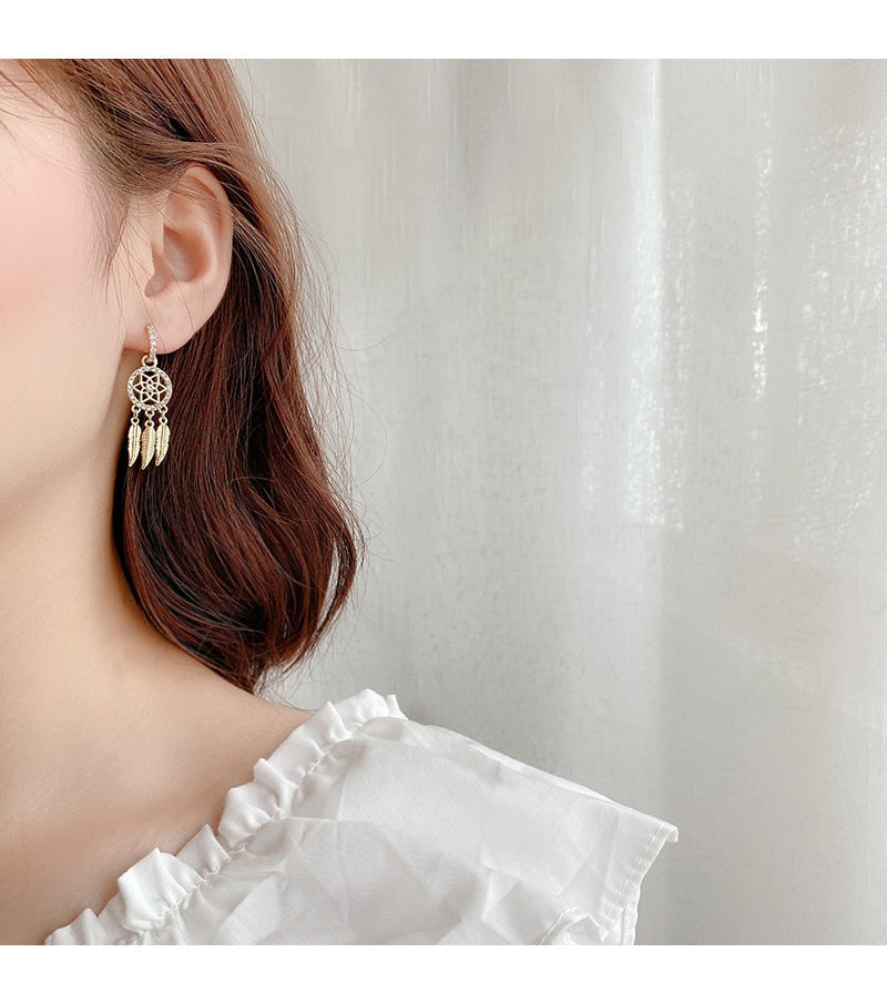 Dreamcatcher 14k Solid Gold Earrings