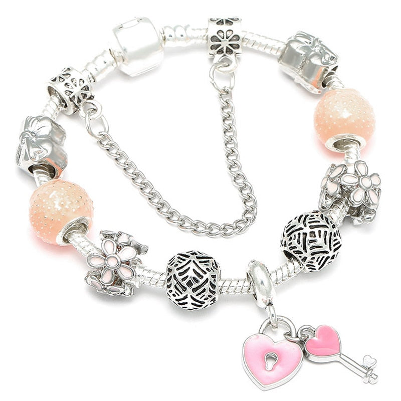 Heart Key Charm Bracelet'