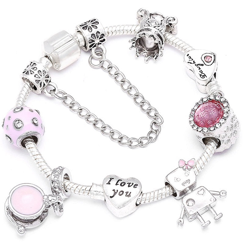 Heart Key Charm Bracelet'