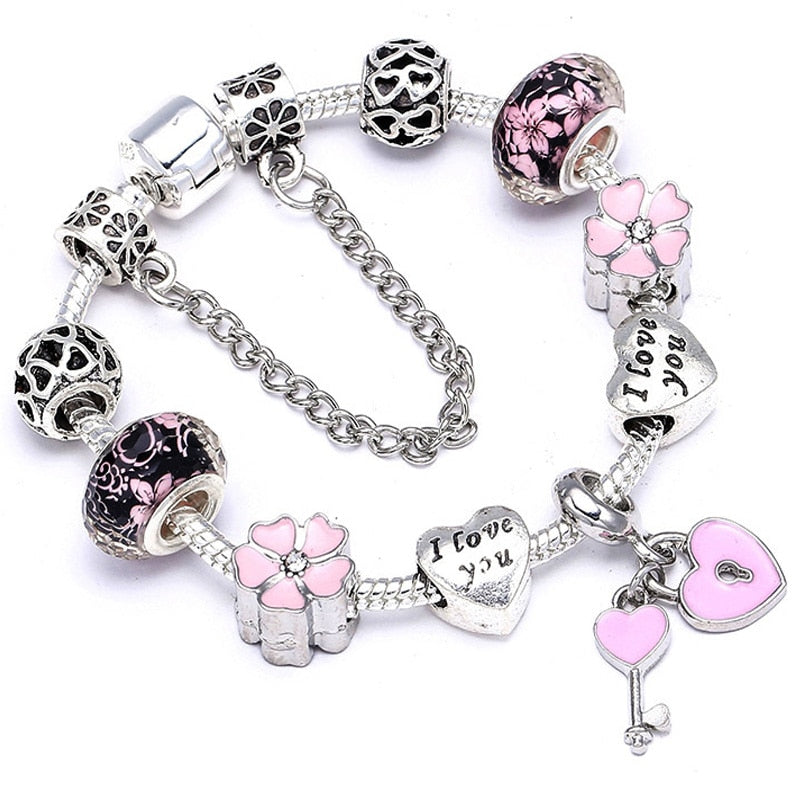 Heart Key Charm Bracelet'