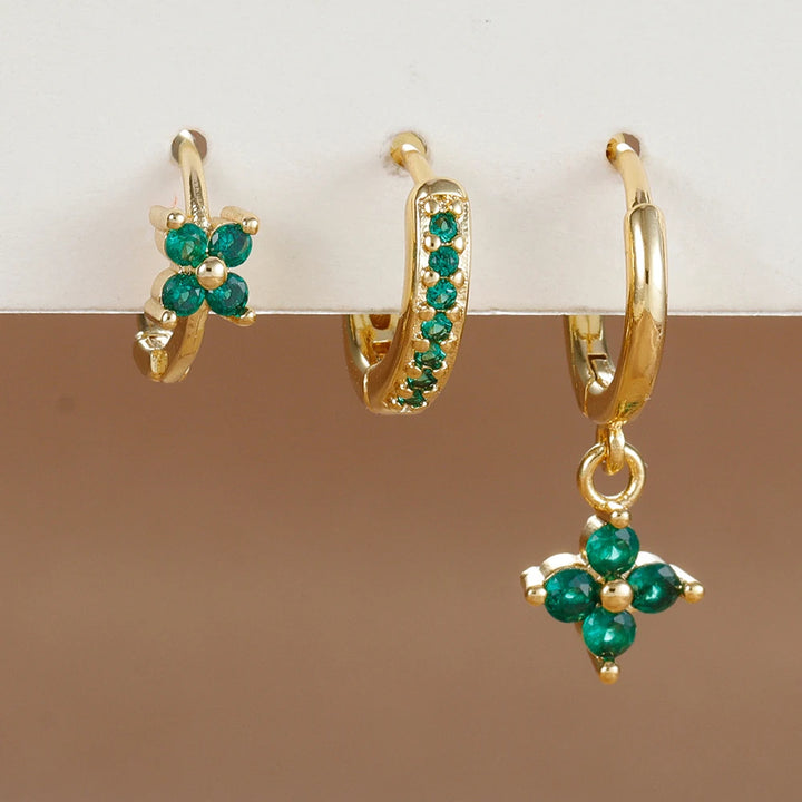 3 Pieces Flowers Drop Earring Set