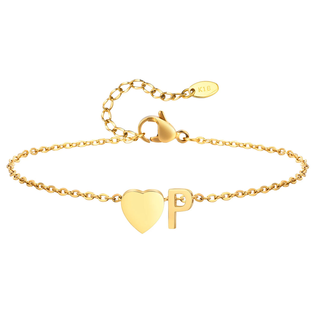 Heart Charm Initial Anklet