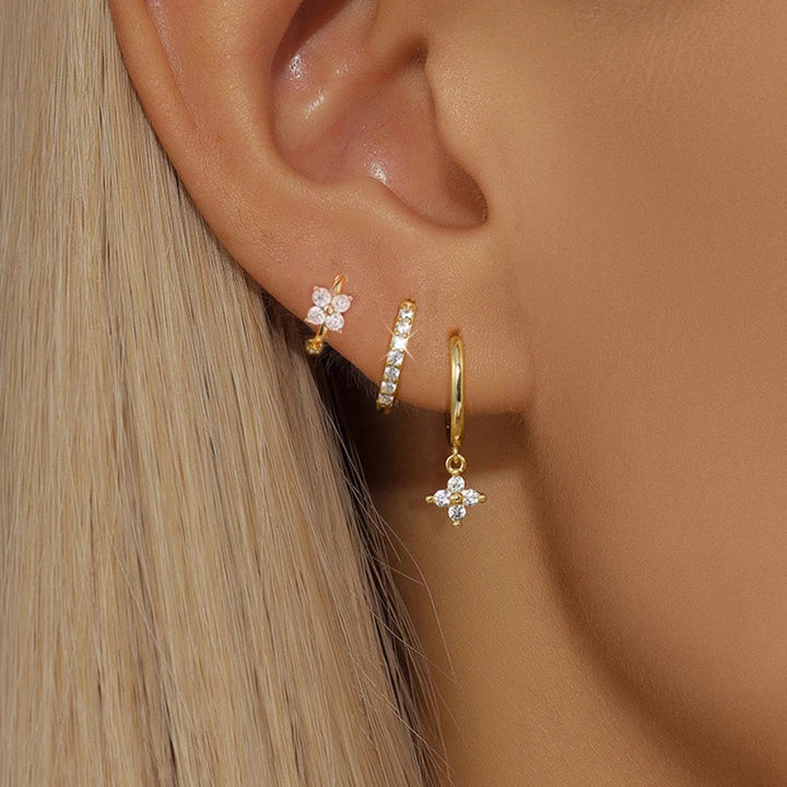 3 Pieces Flowers Drop Earring Set
