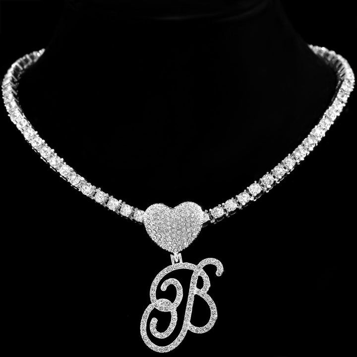 Heart Charm Crystal Initial Necklace