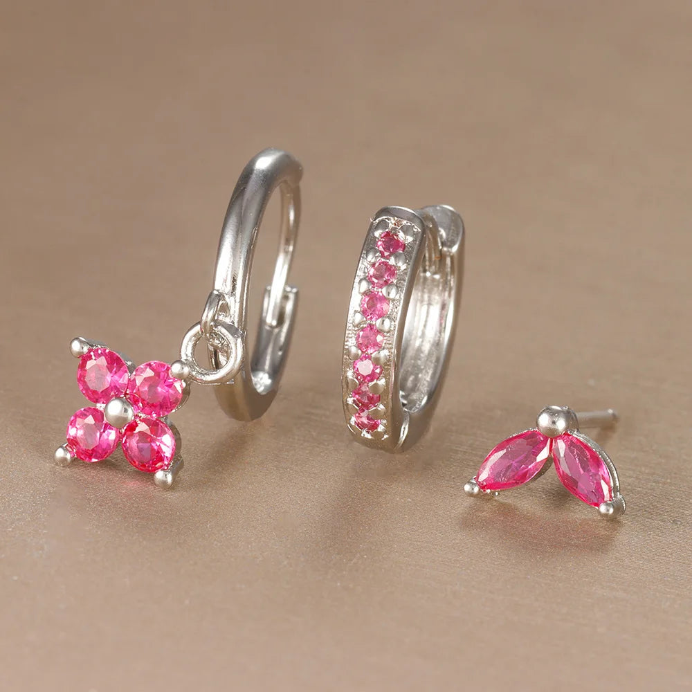 3 Pieces Flowers Drop Earring Set