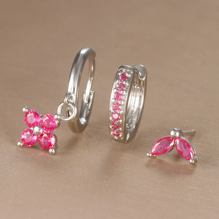 3 Pieces Flowers Drop Earring Set