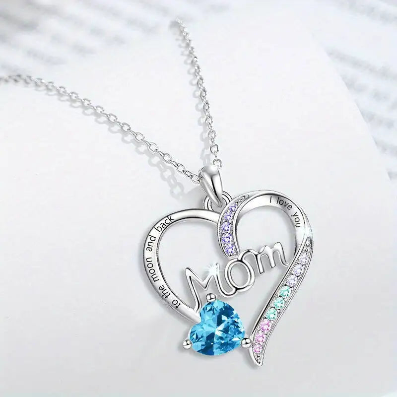 I Love You Mom Heart Necklace - Mom's Birthday - Mother's Day