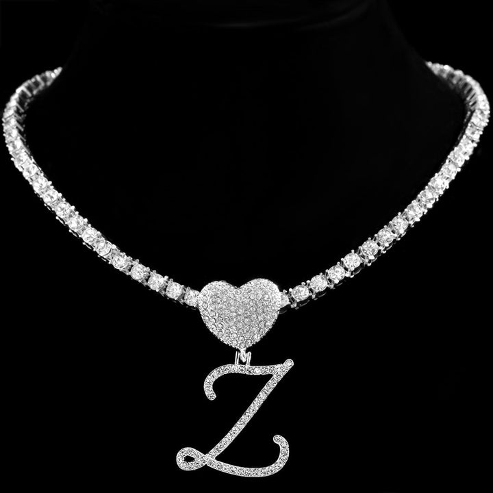 Heart Charm Crystal Initial Necklace