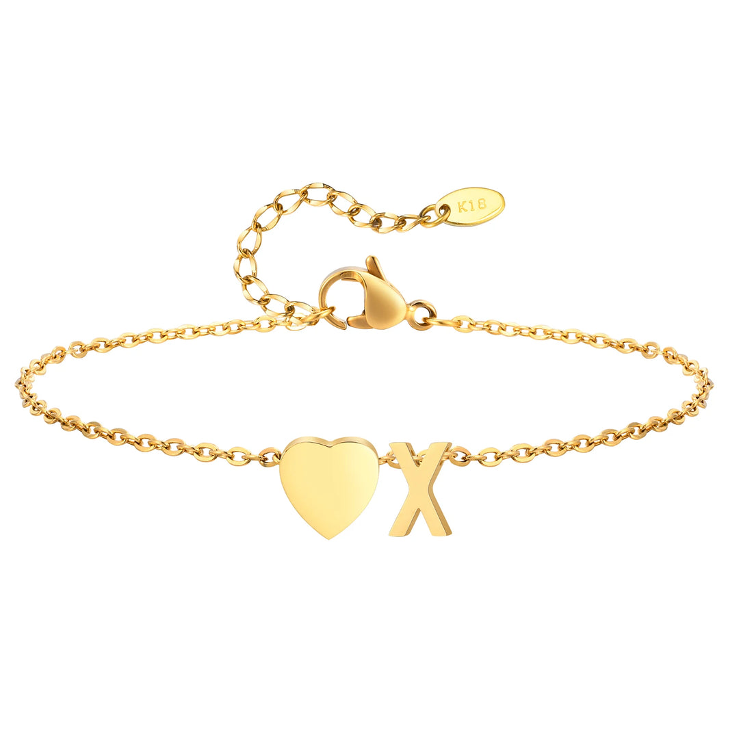 Heart Charm Initial Anklet