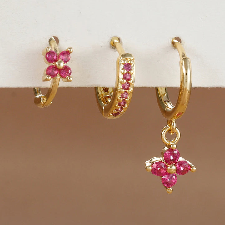 3 Pieces Flowers Drop Earring Set