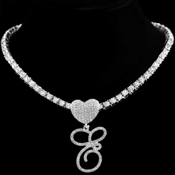 Heart Charm Crystal Initial Necklace