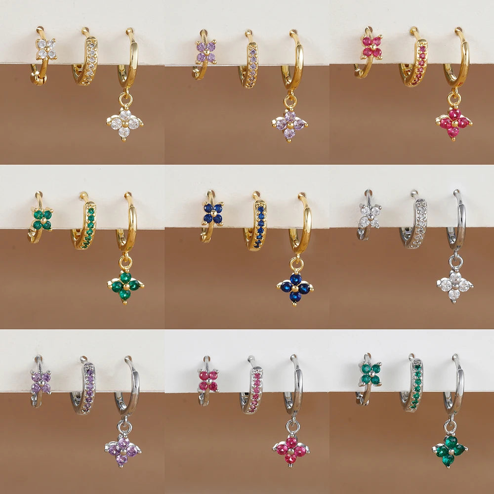 3 Pieces Flowers Drop Earring Set