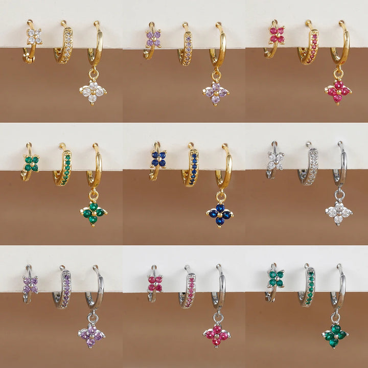 3 Pieces Flowers Drop Earring Set
