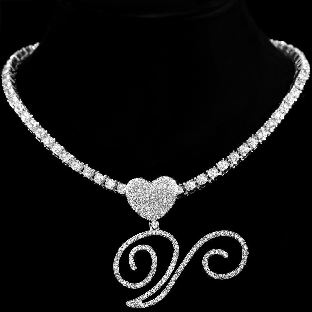 Heart Charm Crystal Initial Necklace