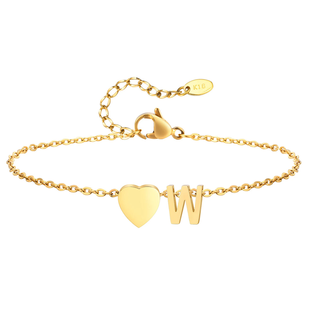 Heart Charm Initial Anklet
