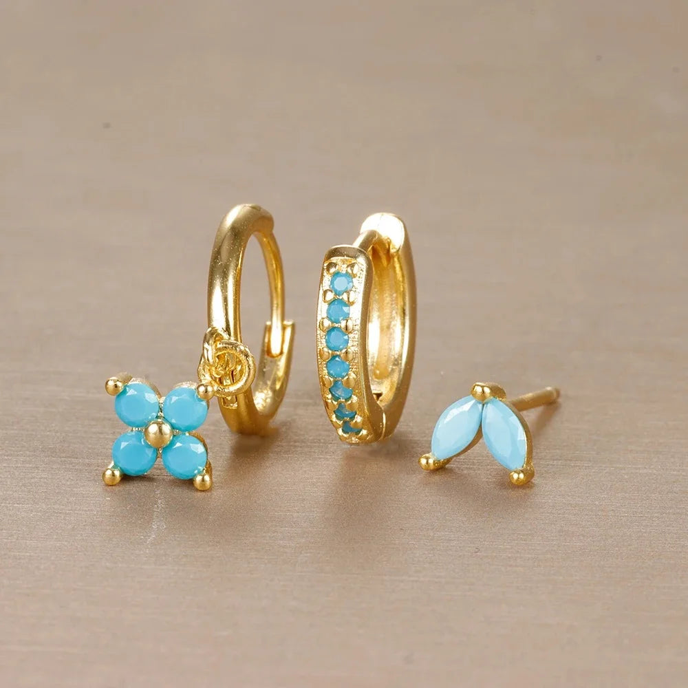 3 Pieces Flowers Drop Earring Set