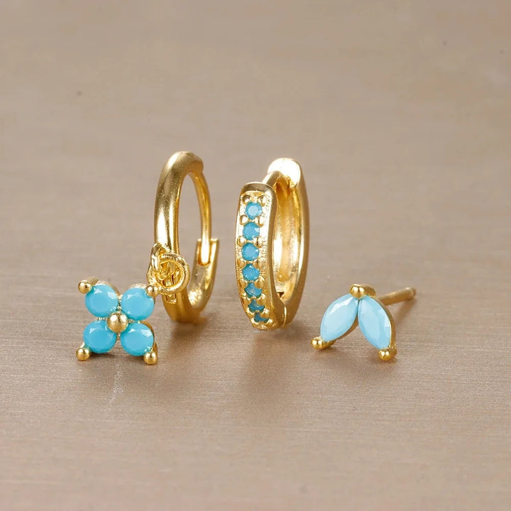 3 Pieces Flowers Drop Earring Set