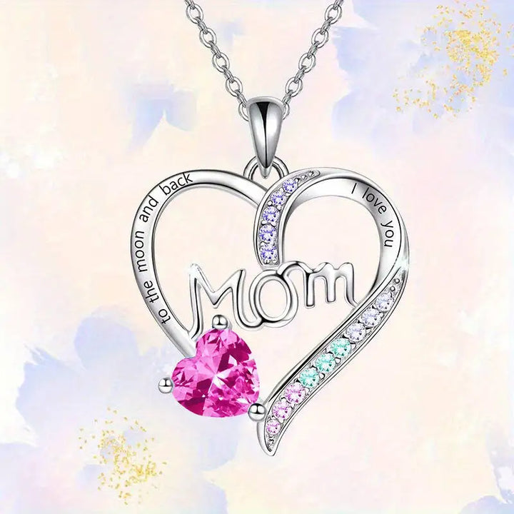 I Love You Mom Heart Necklace - Mom's Birthday - Mother's Day