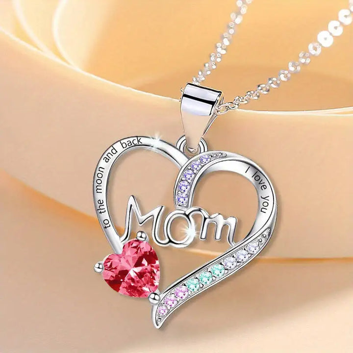 I Love You Mom Heart Necklace - Mom's Birthday - Mother's Day