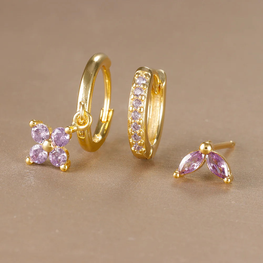 3 Pieces Flowers Drop Earring Set