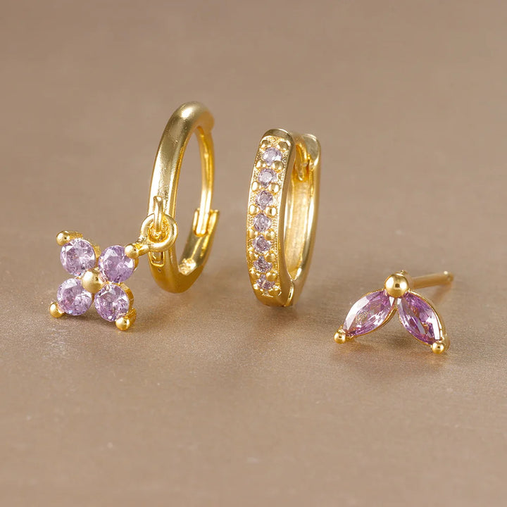 3 Pieces Flowers Drop Earring Set