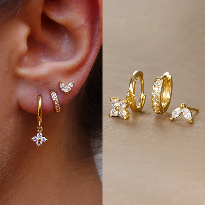 3 Pieces Flowers Drop Earring Set