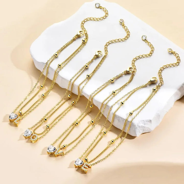 Gold Heart Charm Initial Anklet