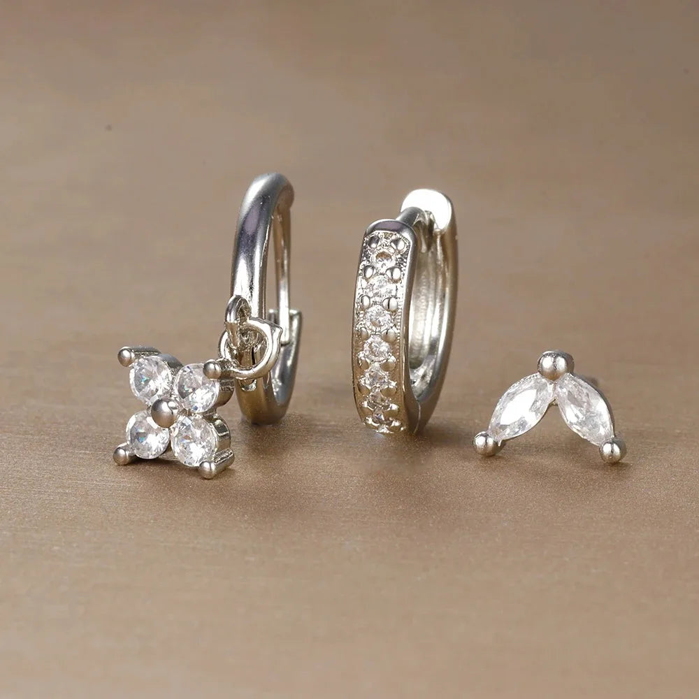 3 Pieces Flowers Drop Earring Set