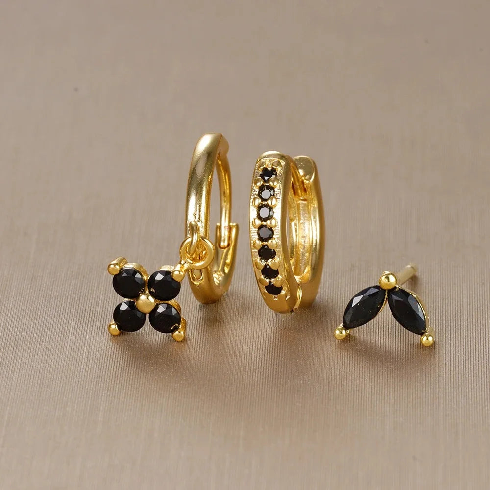 3 Pieces Flowers Drop Earring Set