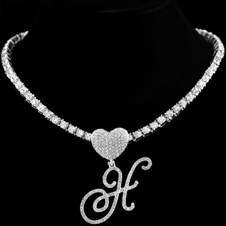 Heart Charm Crystal Initial Necklace