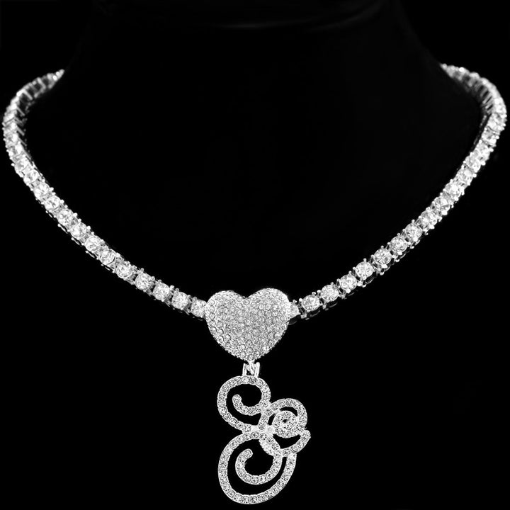 Heart Charm Crystal Initial Necklace