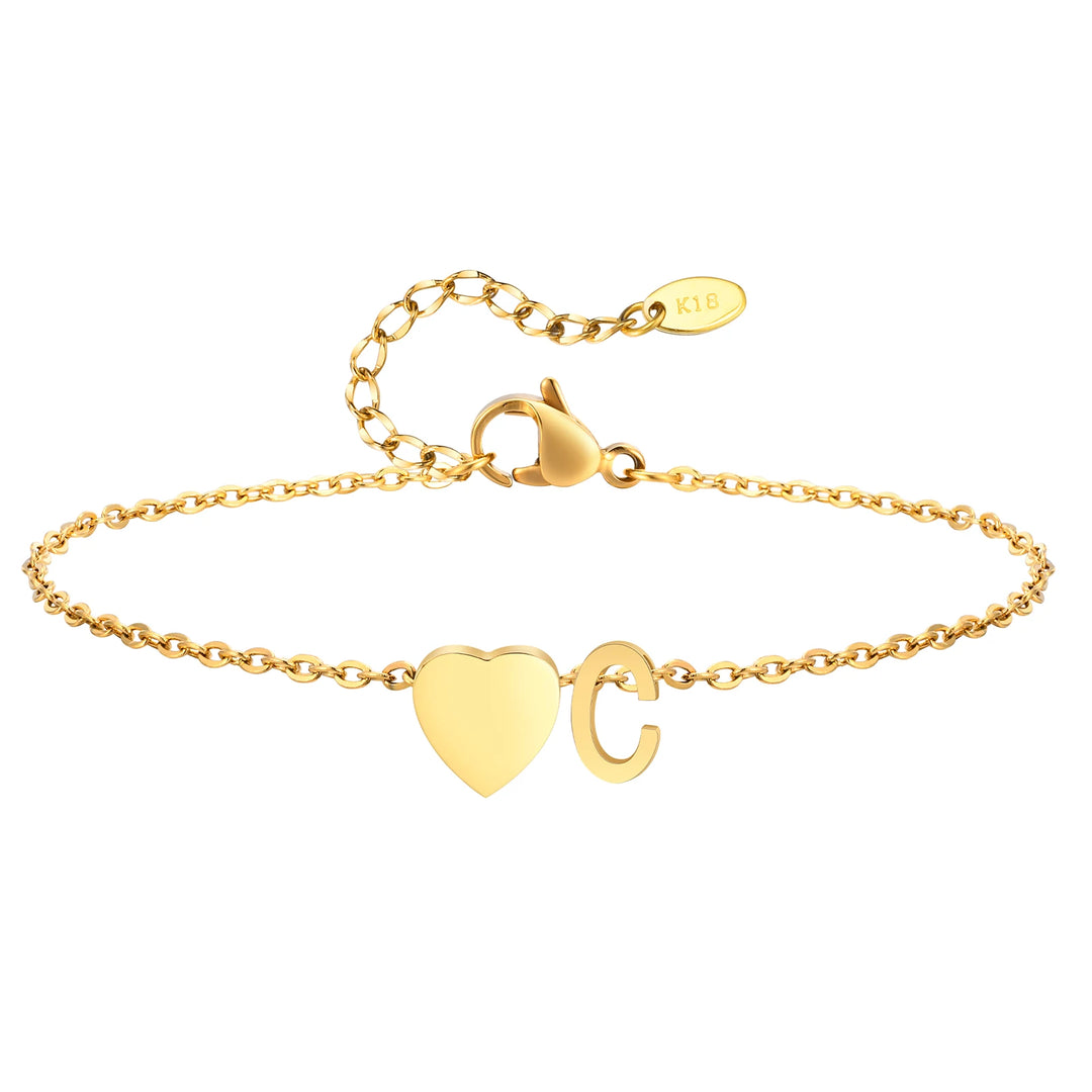 Heart Charm Initial Anklet