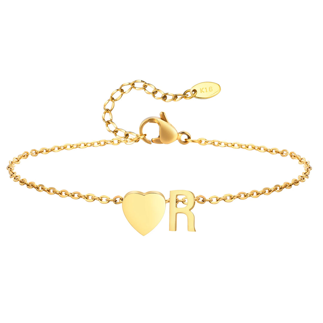 Heart Charm Initial Anklet