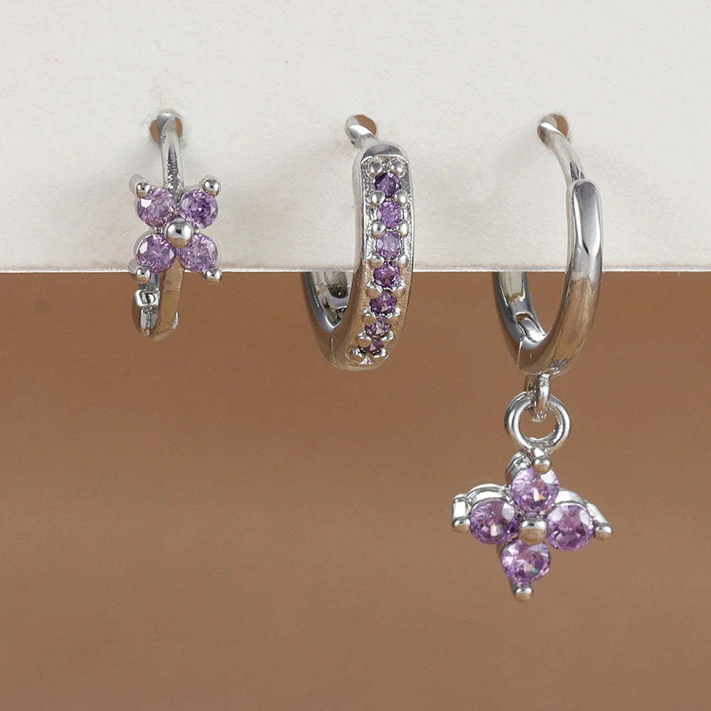 3 Pieces Flowers Drop Earring Set