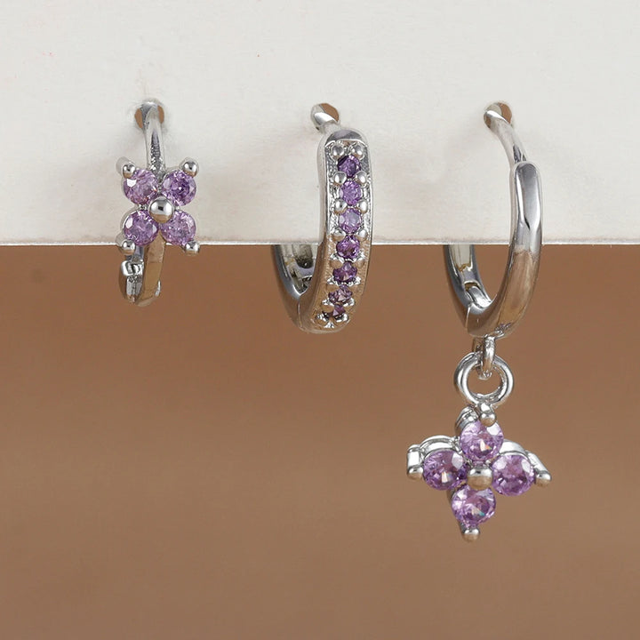 3 Pieces Flowers Drop Earring Set